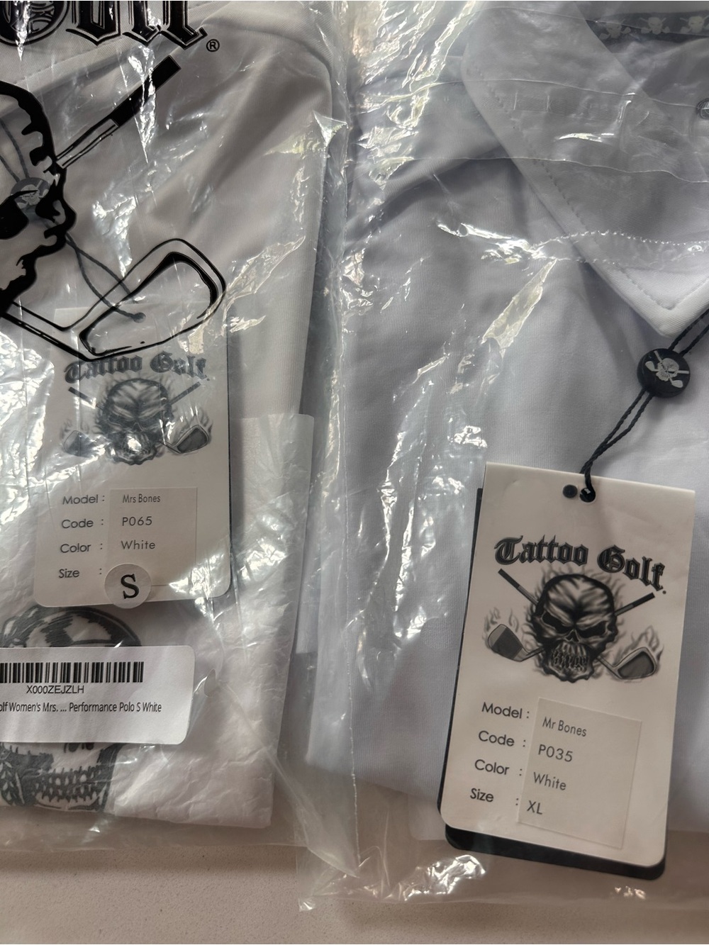 Tattoo Golf Matching Couples Polo Shirts, Women’s S & Men’s XL, Skull Graphic - Picture 5 of 7